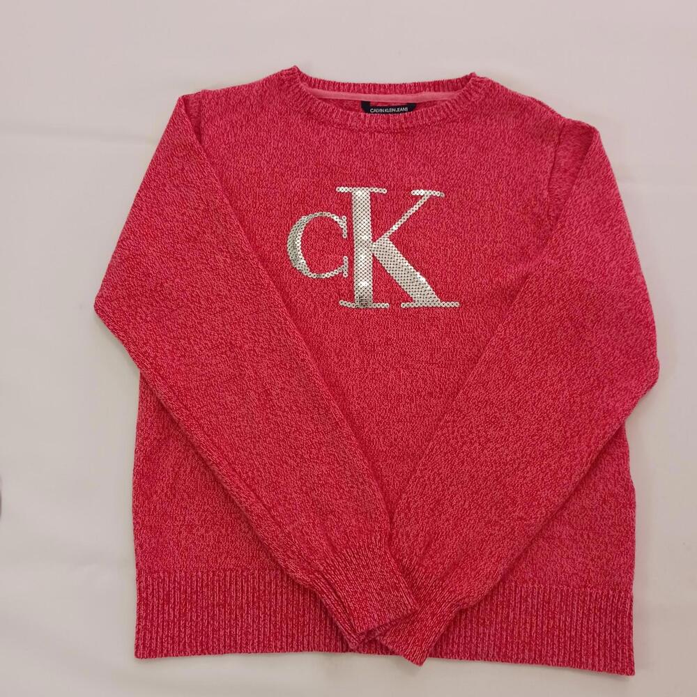Calvin Klein Jeans Women's Pink Cotton Logo Crewneck Sweater Size L (12/14)